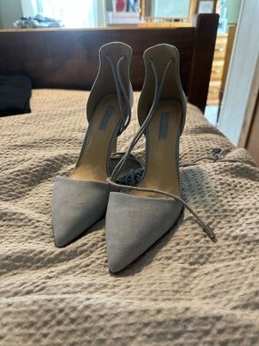 Pointed Lace-Up Heels in Baby Blue